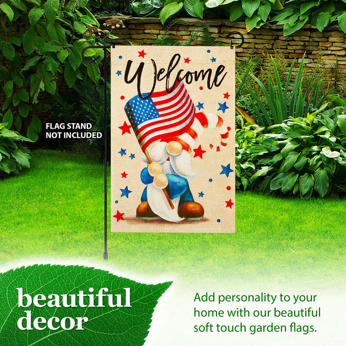G128 Welcome Patriotic Gnome Garden Flag 12x18 In Double Sided Independence Day Yard Garden Lawn Decoration