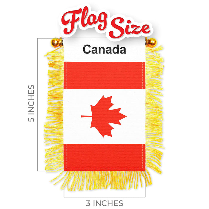 G128 2 Pack: Canada Canadian Fringy Flag | 3x5IN | Fringy Hanging Double Sided Flag with Suction Cup, Window and Car Rearview Mirror Decor