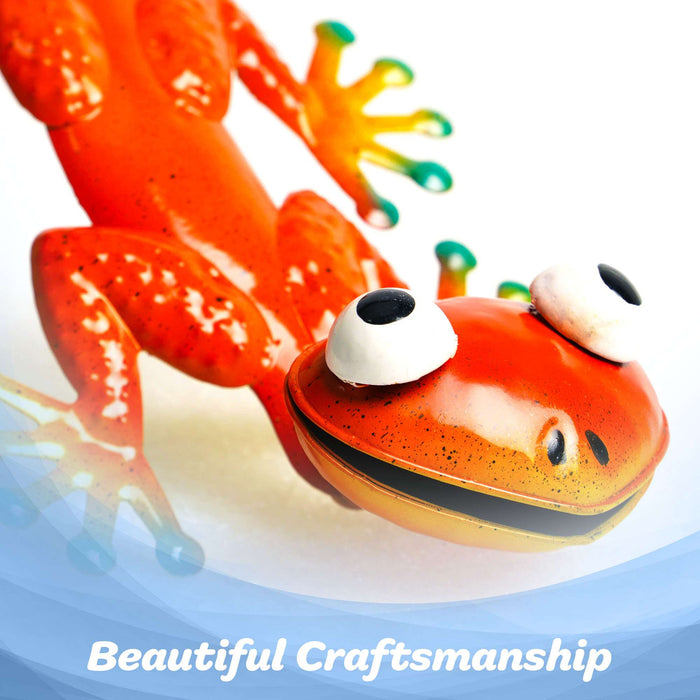 G128 orange gecko lizard metal wall art hanging decor, 9 inch nominal size