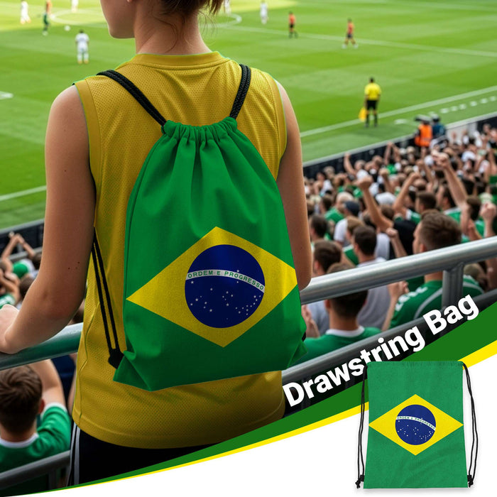 G128 World Soccer Tournament 2026 Cup Soccer Fan Set 6PCS, Brazil Fan Merch with Flag and Koozie, Accessories for Sports Parties