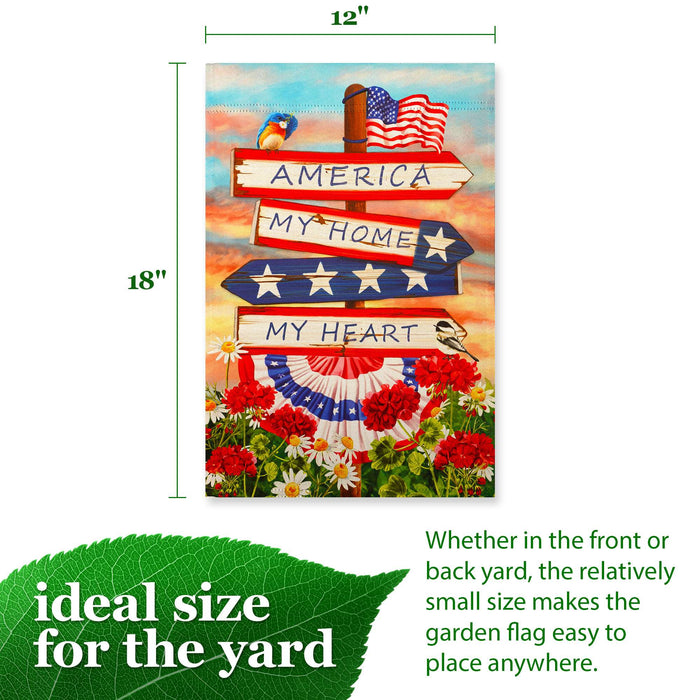 G128 America My Home My Heart Garden Flag 12x18 In Double Sided Independence Day Yard Garden Lawn Decoration