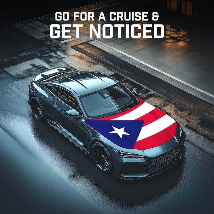 G128 Puerto Rico PR Car Hood Cover 3.94x5.25 Ft Two Triangle Fasteners Included