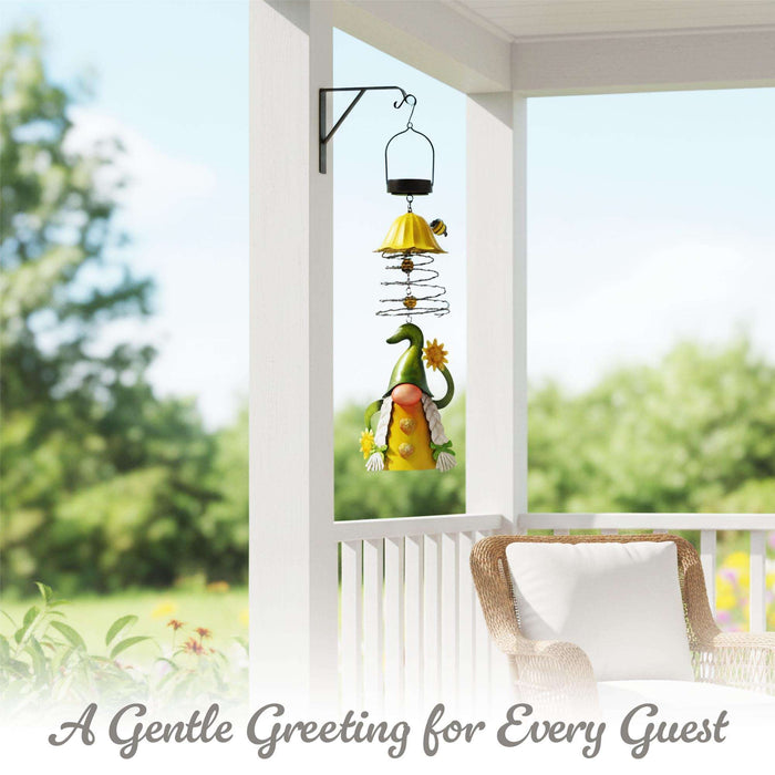 G128 Solar Garden Gnome Hanging Outdoor Decoration | Green Hat Gnome with Sunflowers, LED Lights Color Changing, Colorful Yard Art for Lawn Patio Backyard