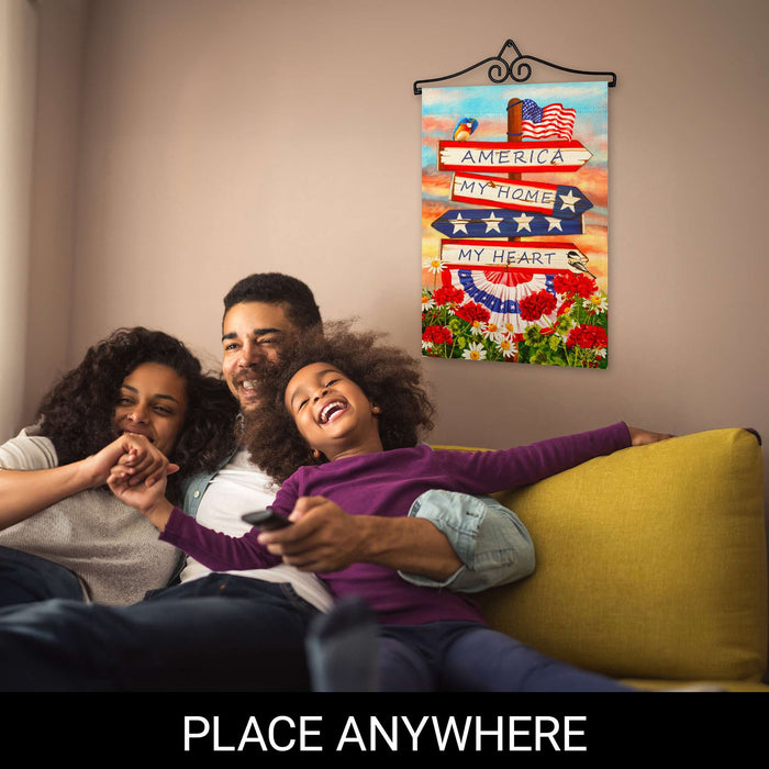 G128 Combo Pack Garden Flag Hanger 14IN & Garden Flag America My Home My Heart Printed 12x18IN Double Sided