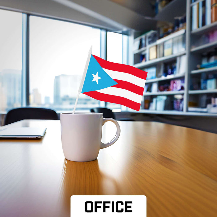 G128 Puerto Rico Light Blue Handheld Stick Flag 4"x6" (10 Pack) | Printed 150D Polyester, Solid Plastic Stick, Spear White Tip