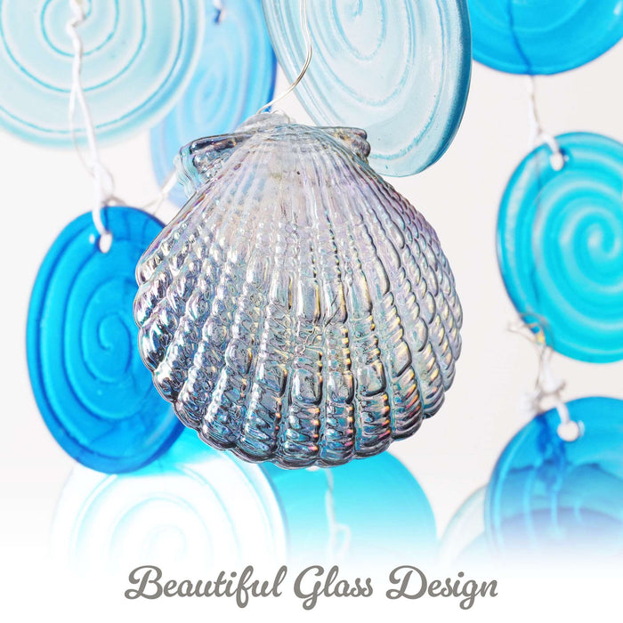 G128 Solar Wind Chime Sea Shell for Outside with Lights | Coastal Ocean Theme Windchimes Outdoors for Home Garden Patio Decor Unique Birthday Gifts