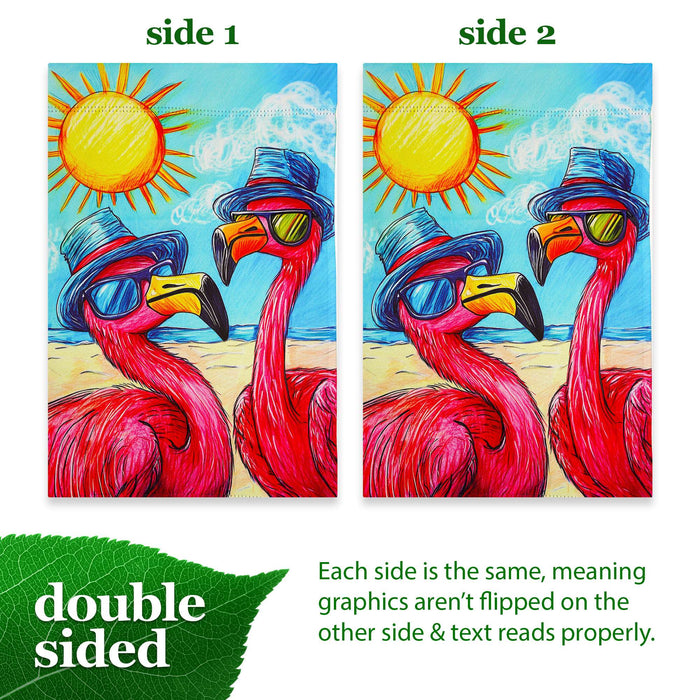 G128 Summer Flamingo Beach Garden Flag 12x18 In Double Sided Summer Yard Garden Lawn Decoration