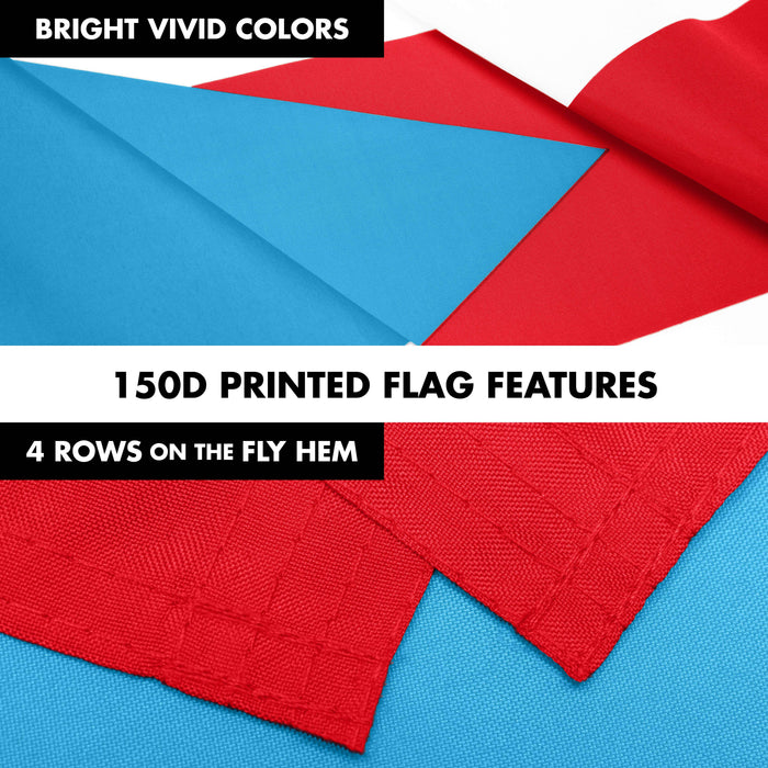 G128 Combo Pack: 5 Ft Twist Free Aluminum Spinning Flagpole (Black) & Puerto Rico Light Blue PR Flag | 2x3 Ft | LiteWeave Pro Series Printed 150D Polyester | Pole with Flag Included