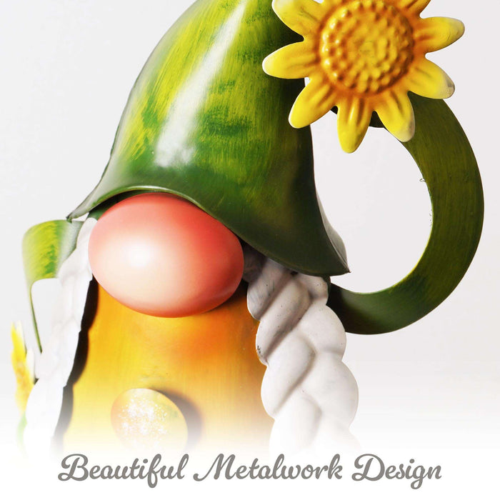 G128 Solar Garden Gnome Hanging Outdoor Decoration | Green Hat Gnome with Sunflowers, LED Lights Color Changing, Colorful Yard Art for Lawn Patio Backyard