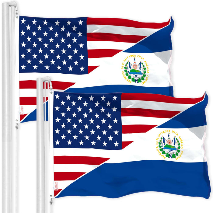 G128 2 Pack: El Salvador USA Friendship Flag | 3x5 Ft | LiteWeave Pro Series Printed 150D Polyester | Specialty Flag, Indoor/Outdoor, Vibrant Colors, Brass Grommets