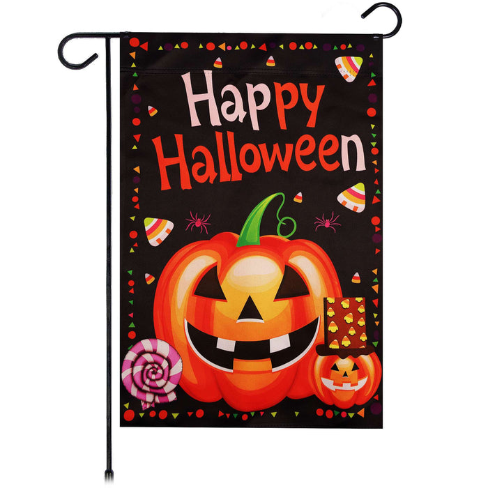 G128 Happy Halloween Pumpkin Candy Garden Flag 12x18 In Double Sided Halloween Yard Garden Lawn Decoration