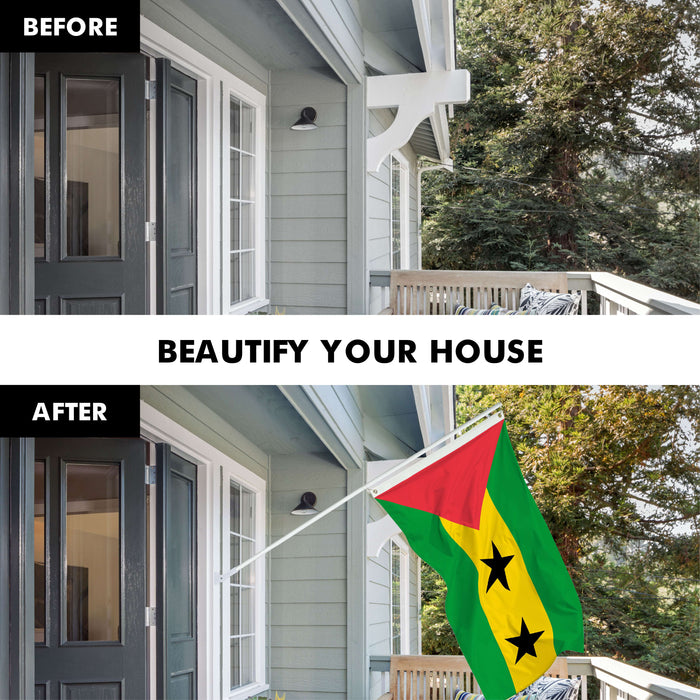 G128 Combo Pack: 6 Ft Twist Free Aluminum Spinning Flagpole (White) & Sao Tome and Principe Flag | 3x5 Ft | LiteWeave Pro Series Printed 150D Polyester | Pole with Flag Included
