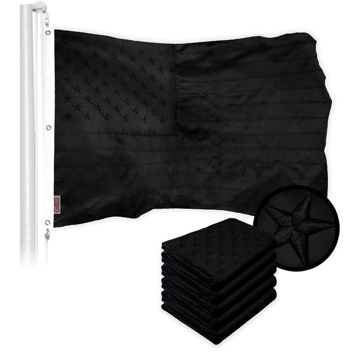 G128 5 Pack: American USA All Black Flag | 6x10 Ft | ToughWeave Series Embroidered 210D Polyester | Embroidered Stars, Sewn Stripes, Indoor/Outdoor, Vibrant Colors, Brass Grommets