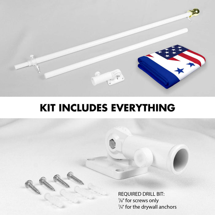 G128 Combo Pack: 6 Ft Tangle Free Aluminum Spinning Flagpole (White) & Honduras USA Friendship Flag | 3x5 Ft |LiteWeave Pro Series Printed 150D Polyester | Pole with Flag Included