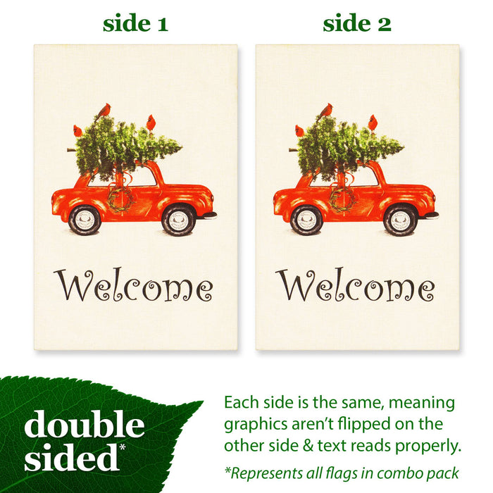 G128 set of 4 christmas tree and pumpkin trucks garden flags, 12x18 inch, photo 3