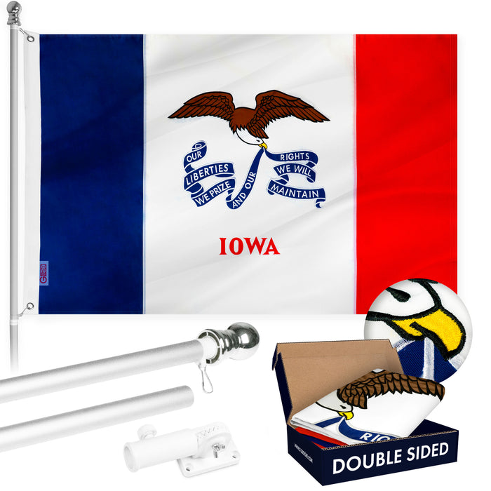 G128 - 6 Feet Tangle Free Spinning Flagpole (Silver) Iowa Double Sided Brass Grommets Embroidered 3x5 ft (Flag Included) Aluminum Flag Pole