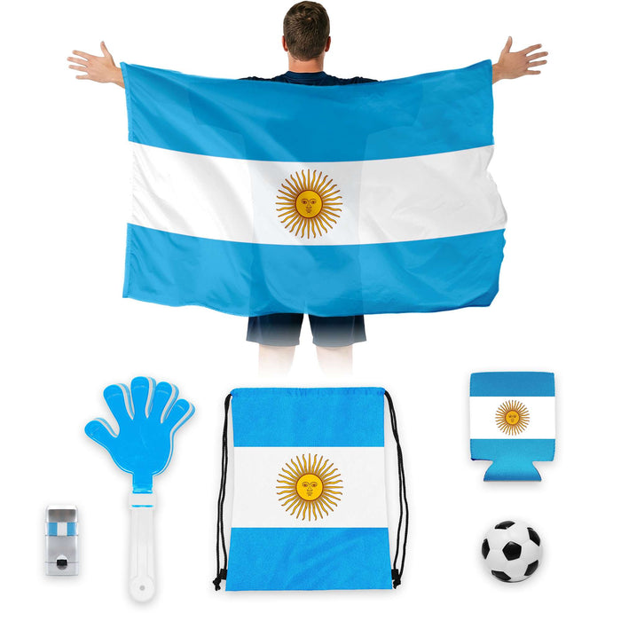 G128 World Soccer Tournament 2026 Cup Soccer Fan Set 6PCS, Argentina Fan Merch with Flag and Koozie, Accessories for Sports Parties