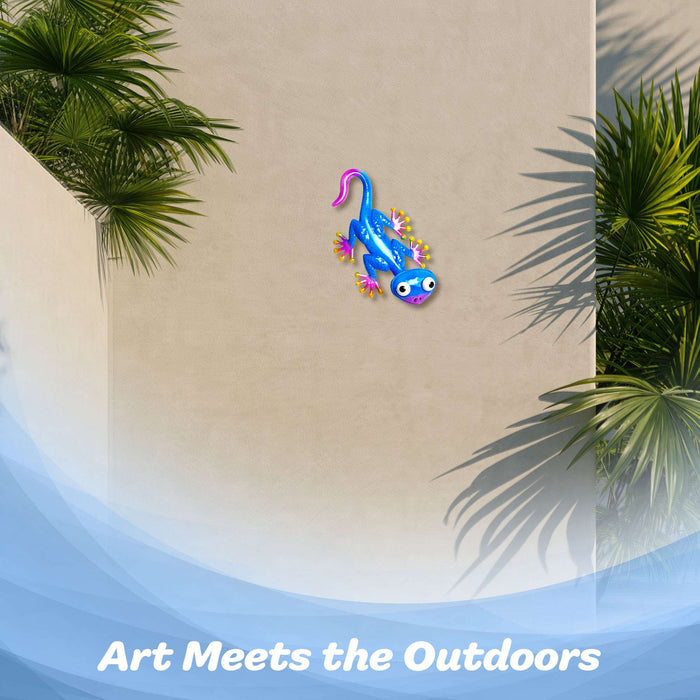 G128 dark blue gecko lizard metal wall art hanging decor, 9 inch nominal size