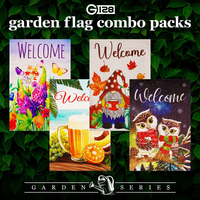 G128 Four Seasons of Joy Garden Flag Set 4 Pack - Double Sided Printed 12x18 Inch - Spring Summer Autumn Winter Holiday Outdoor Yard Decor