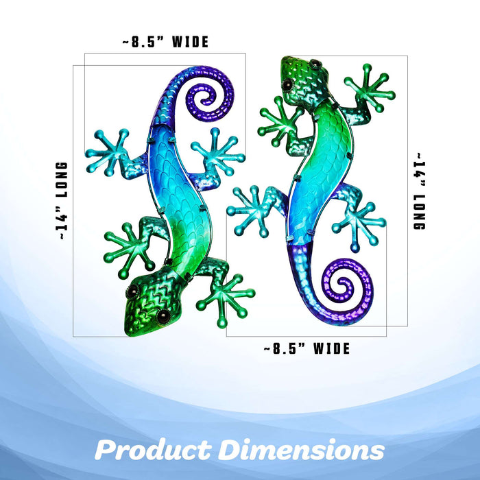 G128 Lizard Gecko Metal Wall Art Set | Green Blue Gecko Lizard Metal Indoor Outdoor Wall Art Hanging Decor for Bedroom, Living Room, Garden, Patio
