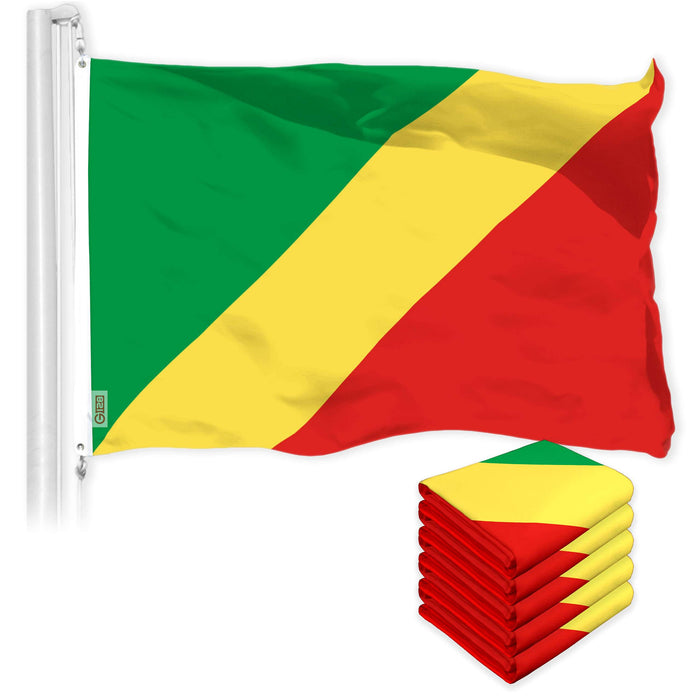 G128 5 Pack: Republic of the Congo Flag | 3x5 Ft | LiteWeave Pro Series Printed 150D Polyester | Country Flag, Indoor/Outdoor, Vibrant Colors, Brass Grommets