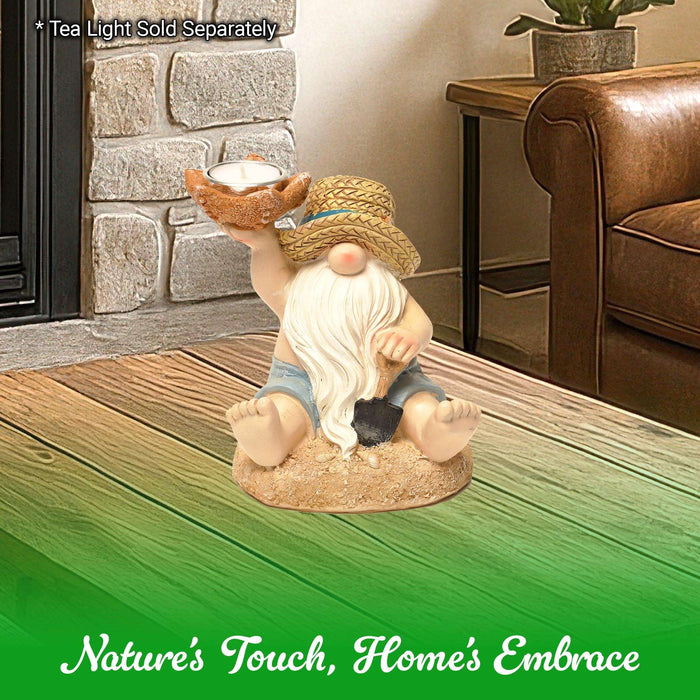 G128 Ocean Beach Gnome Statue | 7 Inch Summer Coastal Gnome Figurine with Starfish & Shovel, Yard Patio Lawn Backyard Outdoor Indoor Home Decoration