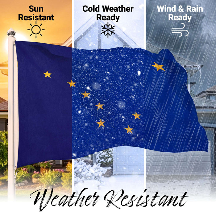G128 Alaska State Flag | 2x3 Ft | StormFlyer Series Embroidered 220GSM Spun Polyester | Embroidered Design, Indoor/Outdoor, Brass Grommets, Heavy Duty, All Weather