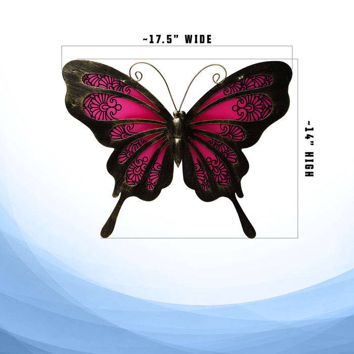 G128 Butterfly Metal Wall Art Decor | Pink Butterfly Indoor Outdoor Wall Art Hanging Decor for Bedroom, Living Room, Garden, Patio