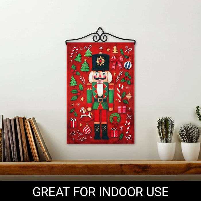 G128 12x18IN Christmas Nutcracker Holiday Garden Flag with 14IN Hanger