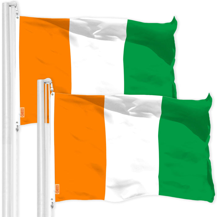 G128 2 Pack: Ivory Coast Flag | 3x5 Ft | LiteWeave Pro Series Printed 150D Polyester | Country Flag, Indoor/Outdoor, Vibrant Colors, Brass Grommets