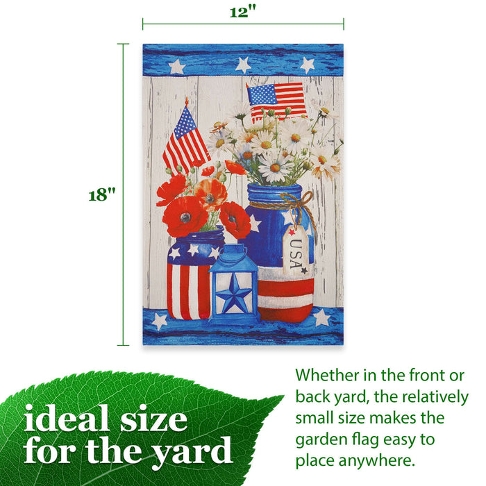 G128 Rustic Mason Jar Patriotic Flowers Garden Flag 12x18 In Double Sided Independence Day Yard Garden Lawn Decoration