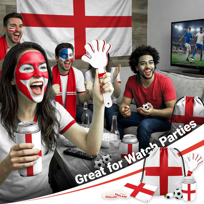 G128 World Soccer Tournament 2026 Cup Soccer Fan Set 6PCS, England Fan Merch with Flag and Bracelet, Accessories for Sports Parties