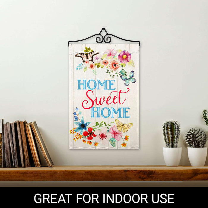 G128 Combo Pack Garden Flag Hanger 14IN & Garden Flag Home Sweet Home Butterflies Printed 12x18IN Double Sided