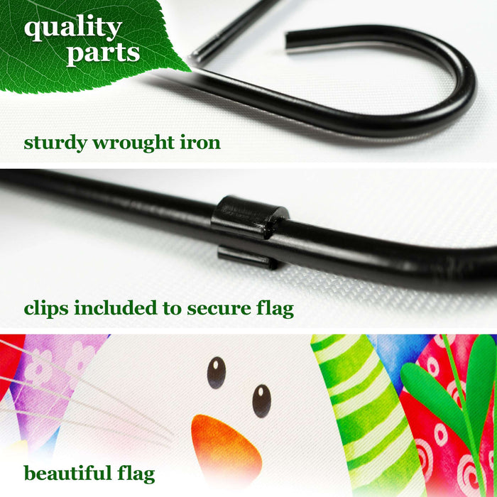 G128 Combo Pack Garden Flag Stand Black 36x16IN & Garden Flag Happy Easter Bunny Tulips Printed 12x18IN Double Sided Yard Garden Lawn Decoration