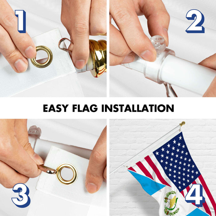 G128 Combo Pack: 6 Ft Tangle Free Aluminum Spinning Flagpole (White) & Guatemala USA Friendship Flag | 3x5 Ft |LiteWeave Pro Series Printed 150D Polyester | Pole with Flag Included