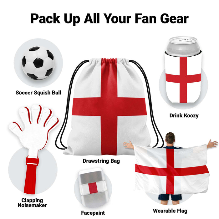 G128 World Soccer Tournament 2026 Cup Soccer Fan Set 6PCS, England Fan Merch with Flag and Koozie, Accessories for Sports Parties
