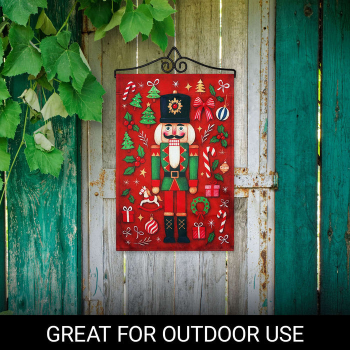 G128 12x18IN Christmas Nutcracker Holiday Garden Flag with 14IN Hanger