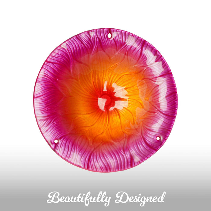 G128 Hanging Glass Bird Bath Outdoor Bird Feeder 8-inch for Garden Decoration Pink Flower Design