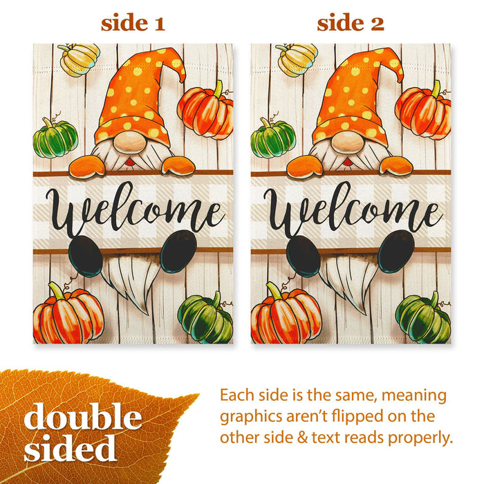 G128 Autumn Welcome Gnome Garden Flag 12x18 In Double Sided Fall Yard Garden Lawn Decoration