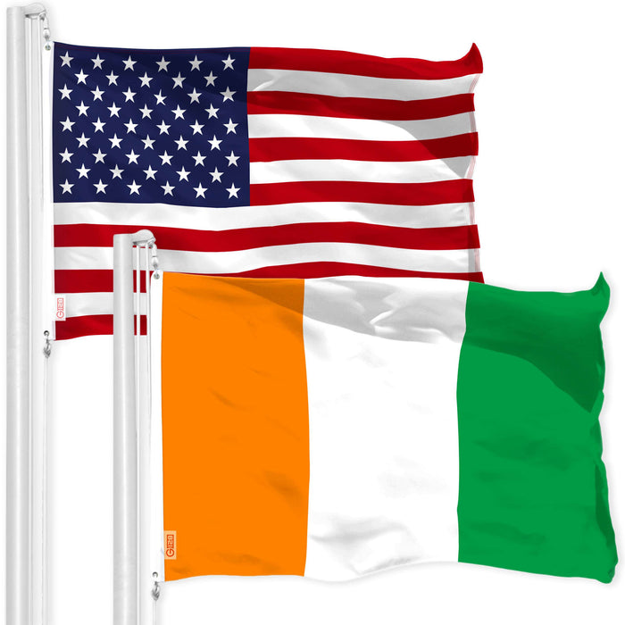 G128 Combo Pack: American USA Flag 3x5 Ft & Ivory Coast Flag 3x5 Ft | Both LiteWeave Pro Series Printed 150D Polyester, Brass Grommets