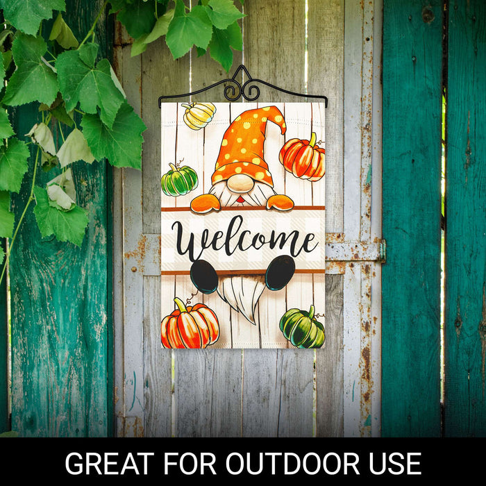 G128 Combo Pack Garden Flag Hanger 14IN & Garden Flag Autumn Welcome Gnome Printed 12x18IN Double Sided