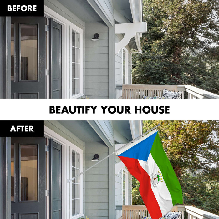 G128 Combo Pack: 6 Ft Twist Free Aluminum Spinning Flagpole (Silver) & Equatorial Guinea Flag | 3x5 Ft | LiteWeave Pro Series Printed 150D Polyester | Pole with Flag Included