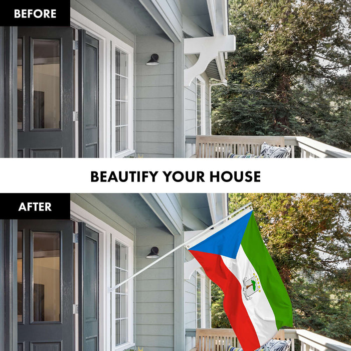 G128 Combo Pack: 6 Ft Twist Free Aluminum Spinning Flagpole (White) & Equatorial Guinea Flag | 3x5 Ft | LiteWeave Pro Series Printed 150D Polyester | Pole with Flag Included