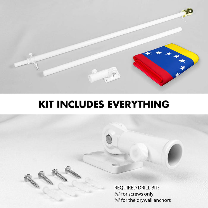 G128 Combo Pack: 6 Ft Twist Free Aluminum Spinning Flagpole (White) & Venezuela 7 Stars Flag | 3x5 Ft | LiteWeave Pro Series Printed 150D Polyester | Pole with Flag Included