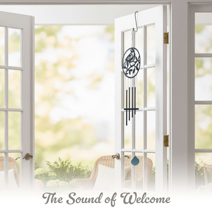 G128 black cardinal metal wind chime, about 25.5 inches hanging length