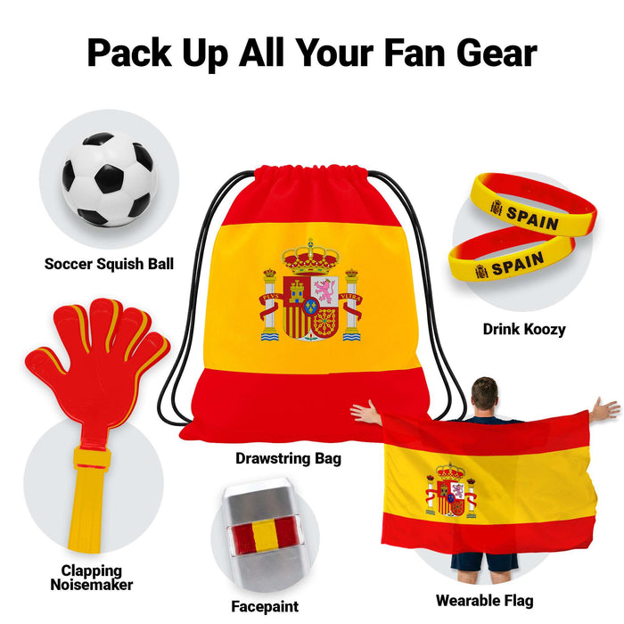 G128 World Soccer Tournament 2026 Cup Soccer Fan Set 6PCS, Spain Fan Merch with Flag and Bracelet, Accessories for Sports Parties