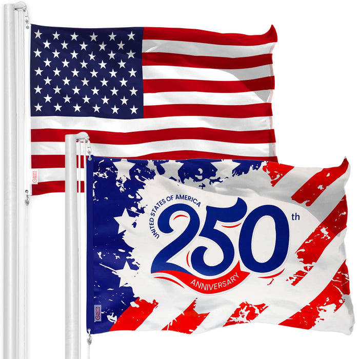 G128 Combo Pack: American USA Flag 3x5 Ft & USA 250th Anniversary Red Stripes Flag 3x5 Ft