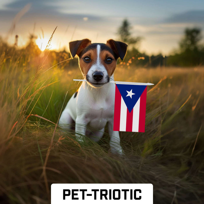 G128 50 Pack Handheld Puerto Rico Puerto Rican Stick Flags | 4x6 In | Printed 150D Polyester, Country Flag, Solid Plastic Stick, Spear White Tip