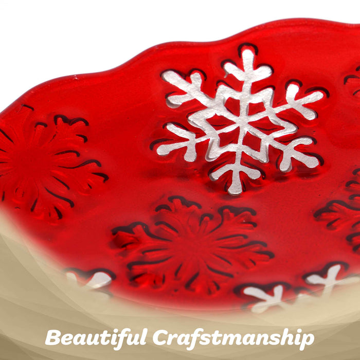 G128 red snowflake glass Christmas serving platter, 12 inch holiday plate