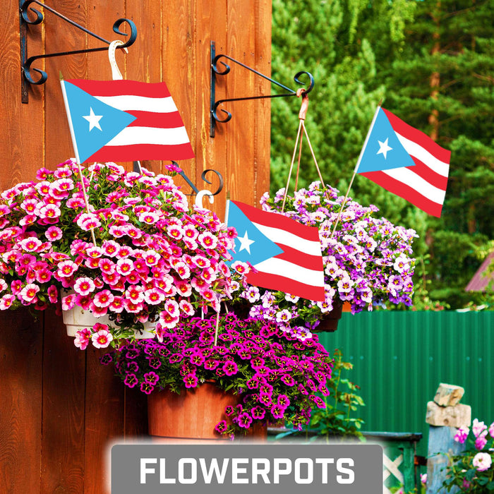 G128 Puerto Rico Light Blue Handheld Stick Flag 8"x12" (50 Pack) | Printed 150D Polyester, Solid Plastic Stick, Spear White Tip